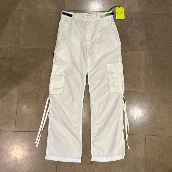 Emilio Pucci Silk Iride-Print Straight-Leg Cargo Straight Trousers (White Multi) - Picture 8 of 16